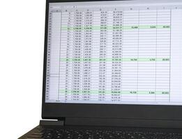 Shot of an excel sheet on computer screen showing bank loan amortization table. Finance photo