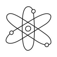 Cute doodle atom diagram with neutron, proton, and electron. Hand drawn atomic structure as sign of science, physics, chemistry and nuclear model. Scientific clipart isolated on white background vector