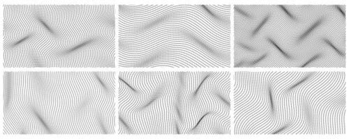 Waving abstract halftone rectangle set. square background twisted grunge dot, circle, pop art. editable stroke. vector