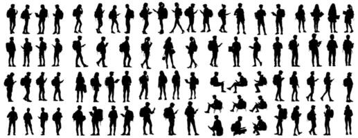 Set of silhouette of student. isolated on white background. vector