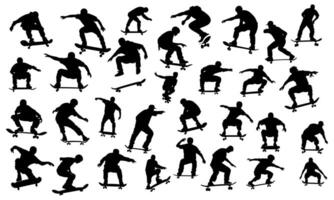 Set of silhouette of skateboard player. isolated on white background. vector