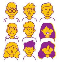 simple people character outline style. two colors only. vector