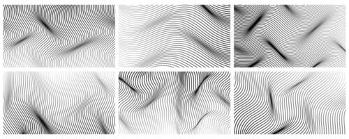 Waving abstract line rectangle set. square background twisted grunge pop art. editable stroke. vector