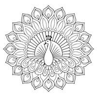 A peacock coloring page with a large flower vector