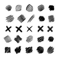 Black ink random hand drawn scribbles set on white background vector