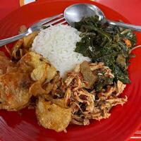 A delicious mix of rice and an array of home cooked dishes, comfort food at its best photo