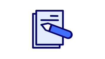 A modern icon featuring a pen writing on a document, symbolizing perpetual workflow in a looping animation video