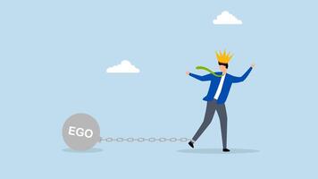 Ego burden, 4k animation of businessman carries the heavy burden of ego while wearing a king's crown and chain. video