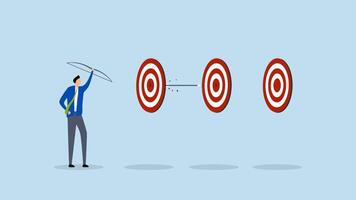 Completed multiple tasks with single action, 4k animation of Intelligent entrepreneur excelled in archery by hitting multiple bullseyes with a single arrow. video