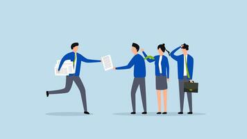 Work delegation, 4k animation of Businessman delegates project assignment to team as a manager. video