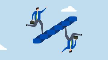 Business paradox, 4k animation of ambitious businessman is both climbing up the stairs and going down at the same time in a paradoxical manner. video