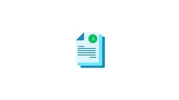 This is icon of a document stack with an A grade symbol, isolated No background . video