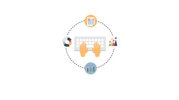 Flat design illustration of hands typing with data analytics icons video