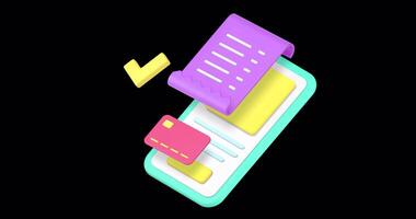 Approved payment online banking smartphone 3d icon animation loop alpha channel video