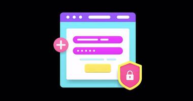 Online account authorization login web page 3d icon animation loop alpha channel video