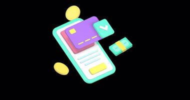Online banking digital wallet smartphone 3d icon animation loop alpha channel video