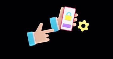 Smartphone personal data account protection 3d icon animation loop alpha channel video