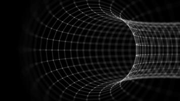 Abstract torus shape with wormhole tunnel grid on black background. Seamless loop. video