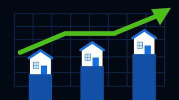2D animation concept of increasing house prices or investment prices, suitable for use for property investment content video