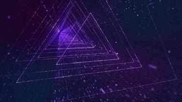 Triangle digital cyberspace tunnel with particles and lighting video