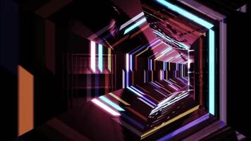 Flight of the camera through a multi-colored tunnel of neon polygons video
