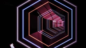 Flight of the camera through a multi-colored tunnel of neon polygons video