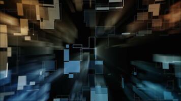 Data processing with bursts of glowing light with floating colored squares. video