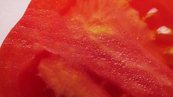 Tomato rotation in macro shot on white background video