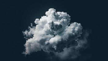 a dense, fluffy cloud isolated against a dark background. The cloud's texture is well-defined, with various shades of white and gray giving it depth and a sense of volume. photo