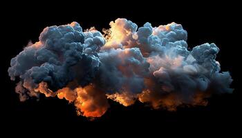 a dense, fluffy cloud isolated against a dark background. The cloud's texture is well-defined, with various shades of white and gray giving it depth and a sense of volume. photo