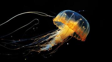Glowing Jellyfish in Dark Ocean Depths photo