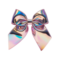 3D chrome element in Y2K style, isolated background, liquid holographic metal. Colorful and pastel bow made of a shiny material, metallic look. png