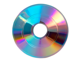 3D chrome element in Y2K style, isolated background, liquid holographic metal. A shiny silver CD with a colorful rainbow design on it, vibrant colors. png