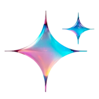 3D chrome element in Y2K style, isolated background, liquid holographic metal. Pair of colorful, glowing stars, objects with shiny surface, different colors. png