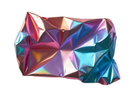 3D chrome element in Y2K style, isolated background, liquid holographic metal. Piece of rainbow colorful plastic, lump of crumpled paper with torn jagged edges, reflective surface. png