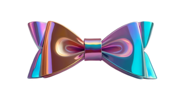 3D chrome element in Y2K style, isolated background, liquid holographic metal. Bow made of a shiny, metallic material, rainbow colors. png