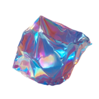 3D chrome element in Y2K style, isolated background, liquid holographic metal. A piece of lump of crumpled paper with torn jagged edges, different color. png