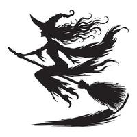 Silhouette of a witch flying on a broom vector