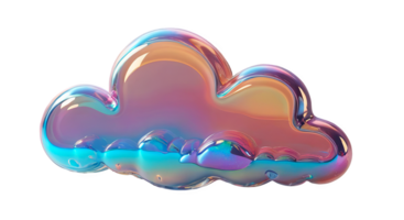 3D chrome holographic element in Y2K style, isolated background, liquid metal. Colorful cloud with a rainbow effect floating in the air, pastel color. png