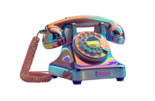 3D chrome element in Y2K style, isolated background, liquid holographic metal. Colorful phone with a rainbow colored dial, shiny surface. png
