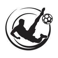 Soccer player kicking ball in circle silhouette vector