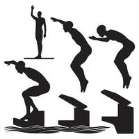 Silhouettes of swimmers in different positions vector