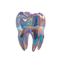 3D chrome element in Y2K style, isolated background, liquid holographic metal. Tooth in rainbow colors, with metallic sheen, shiny surface. png