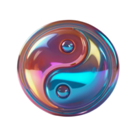 3D chrome element in Y2K style, isolated background, liquid holographic metal. Colorful, shiny, and reflective yin and yang symbol made of glass, metallic sheen. png