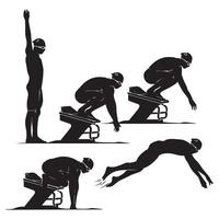 Silhouettes of swimmers in various positions vector