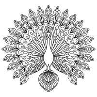 A peacock coloring page with a pattern on it vector