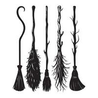 Halloween witch broom set illustration vector