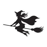 A silhouette of a witch flying on a broom vector