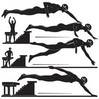 Silhouettes of swimmers in different positions vector