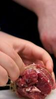 cooking meat Step by step cook the inner fillet of the ribeye tie with string put on frying pan video
